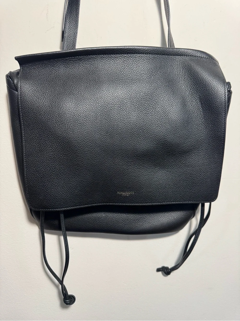 Nina Ricci Gaby Top Handle Bag in Black Pebbled Leather